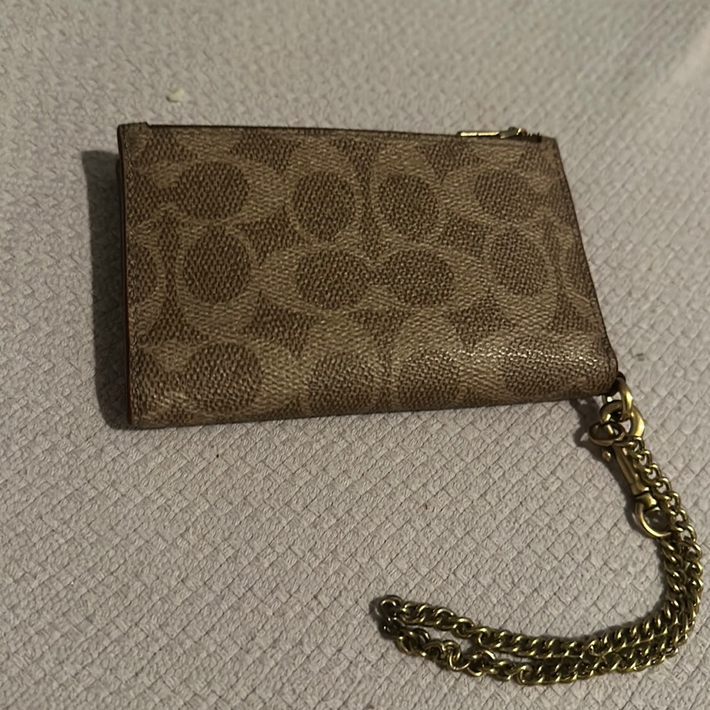 Coach Women's Signature Zip Chain Card Case - Tan Rust